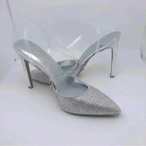 Nine West Silver Sparkle Pumps w/ Clear strap sz 7